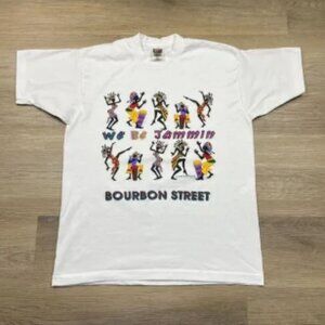 Vintage Shirt Mens Large White Bourbon Street We Be Jammin 90s Music